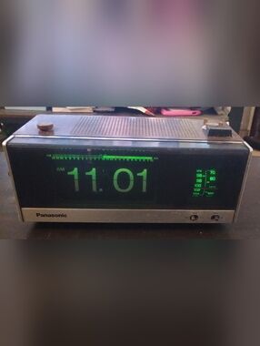 Vintage Panasonic Silver Clock Radio with Green Display"read Description"